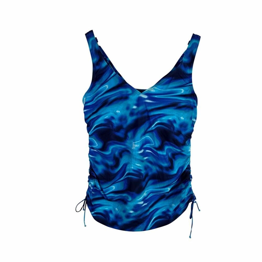 Lands End Electric Blue Swirl size 10L Tankini Top